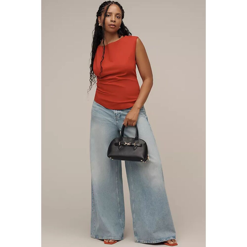 Red Anthropologie Maeve Short-Sleeve Structured Asymmetric Top (NWT)